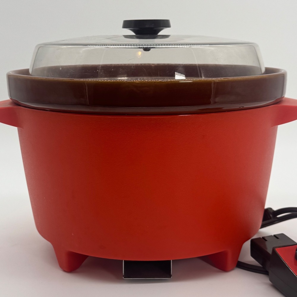 Vintage Rival Crock-Pot Slow Cooker Server Red Model 3300-2 Brown Ceramic Insert - Picture 2 of 8